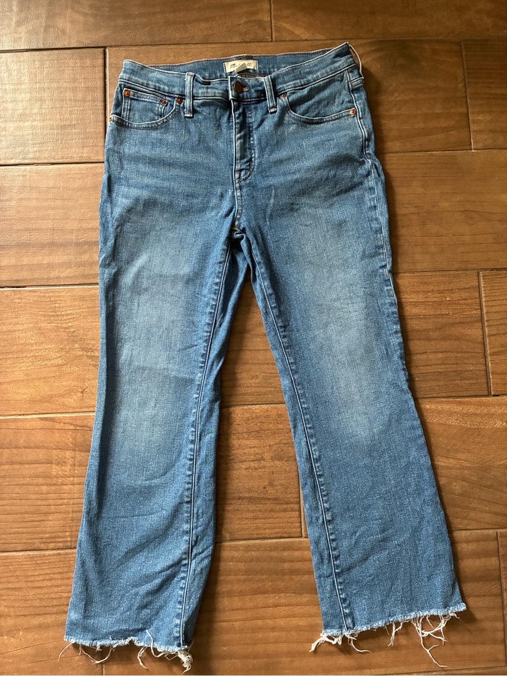 Madewell Blue Cropped Straight-Leg Jeans with Frayed Hem